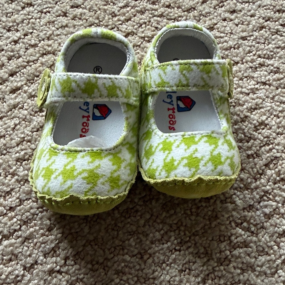 Vibrant bright green herringbone print - Mary Jane Baby Walker Shoes - Rileyroos